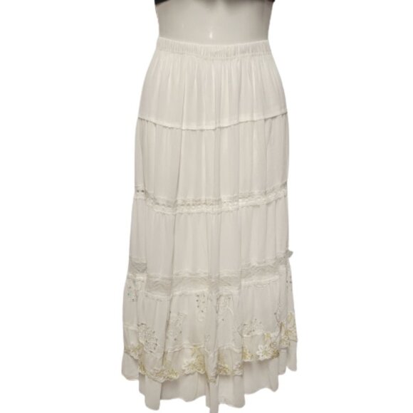 White Lace Skirt Gold Sequin Elastic Waist Pleated Skirt Sizes XL and Size XXL - Picture 2 of 16